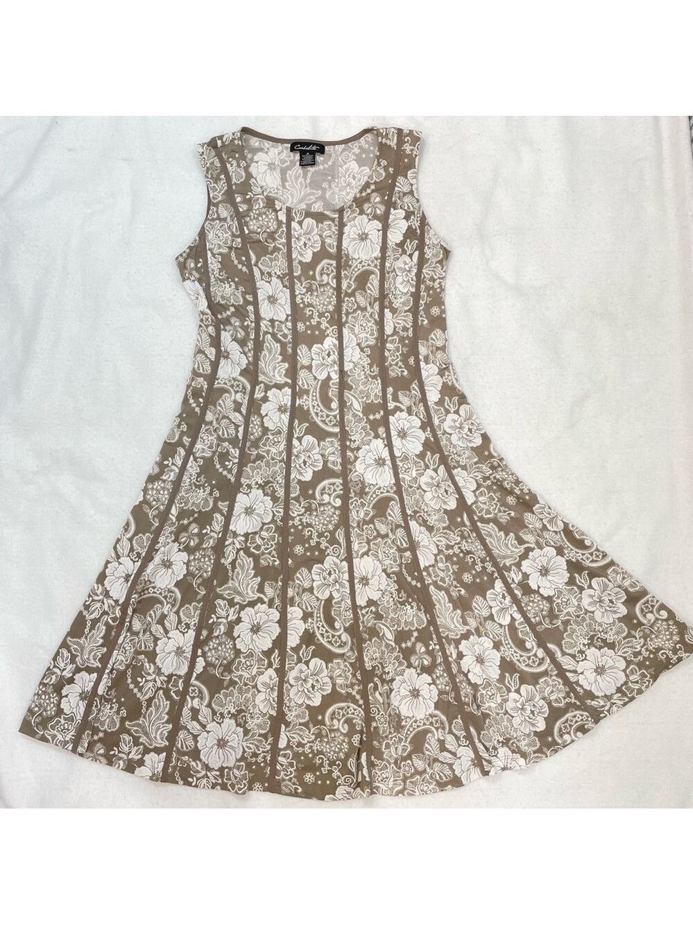 Candalite Beige and White Floral Midi Dress
